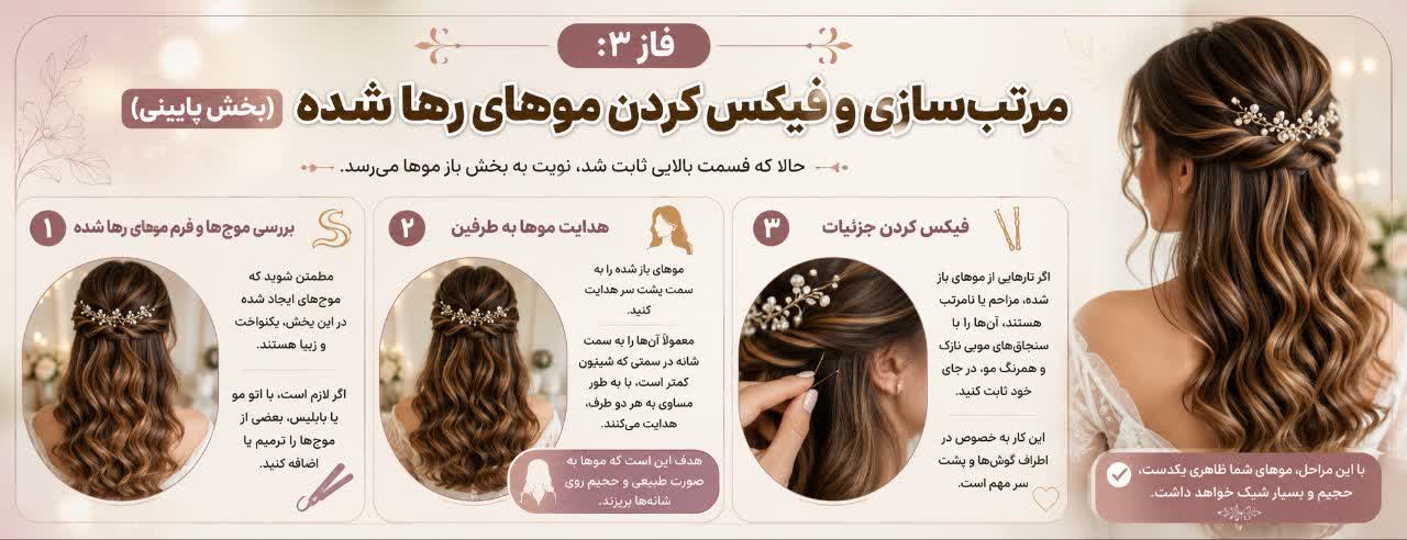 مرتب‌سازی و فیکس کردن موهای رها شده (بخش پایینی)